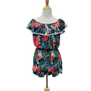 Derek Heart Green and Red Floral off shoulder Women’s Romper xl